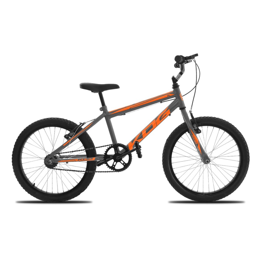 Bicicleta Aro 20 Infantil Para Meninos KOG Cross Quadro em Alumínio Freio V Brake Grafite Laranja