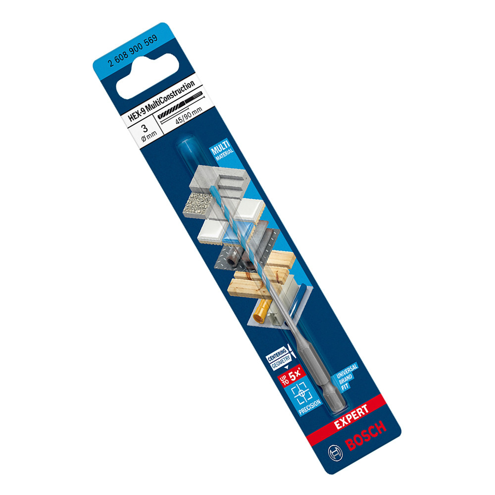 Broca Multimaterial 3mm x 90mm EXPERT HEX-9 MultiConstruction Bosch