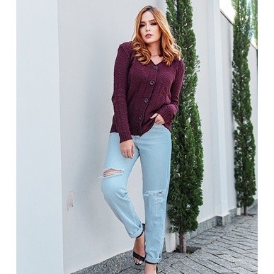 Casaco blusa de frio tricot básica aberta com botões — imagem 2 de 2