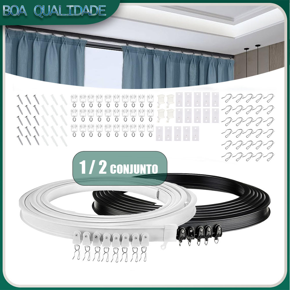 Cortina 5/10M Trilho De Curva Flexível Montado No Teto Reto Janelas Dobrável Acessórios Domésticos
