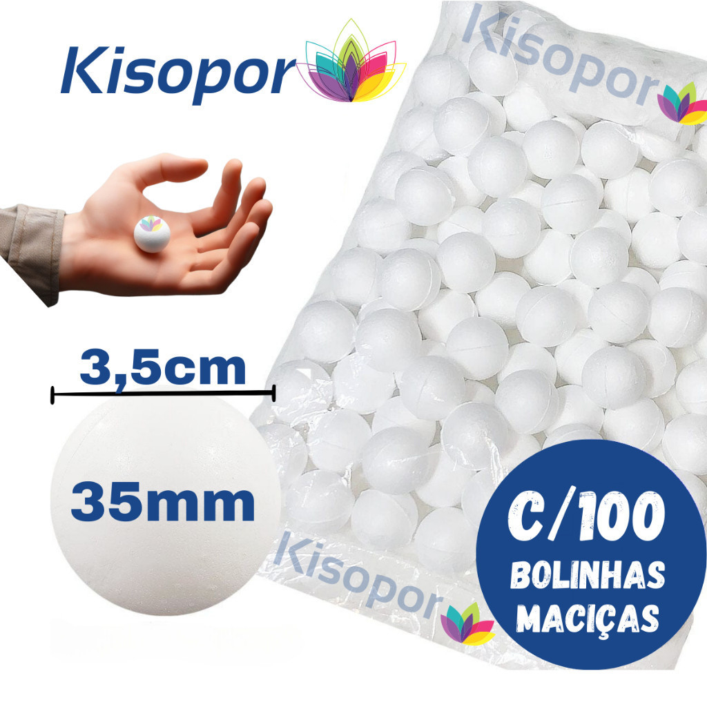 Bola de isopor 35mm maciças com 100 bolinhas (3,5cm)