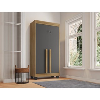 Armário Multiuso 2 Portas 3 Prateleiras Pari Cinamomo/Grafite em Oferta na Shopee