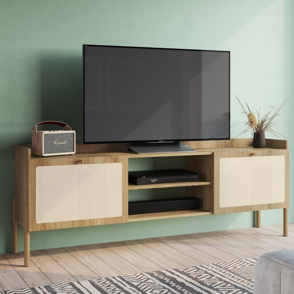 Rack para TV até 65 Polegadas 2 Portas 183cm Palhinha Pé Madeira Oslo  Hanover em Oferta na Shopee