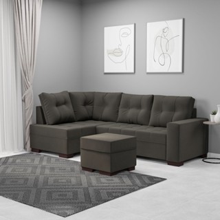 Sofá de Canto 6 Lugares com Puff 238cm Suede Cinza  Cinza em Oferta na Shopee