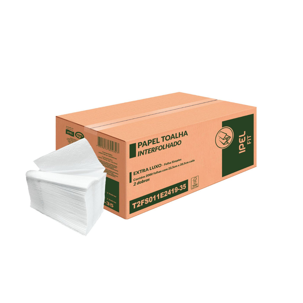 Papel Toalha Interfolha 2 Dobras Folha Simples Fit Extra Luxo 2.000 folhas Ipel