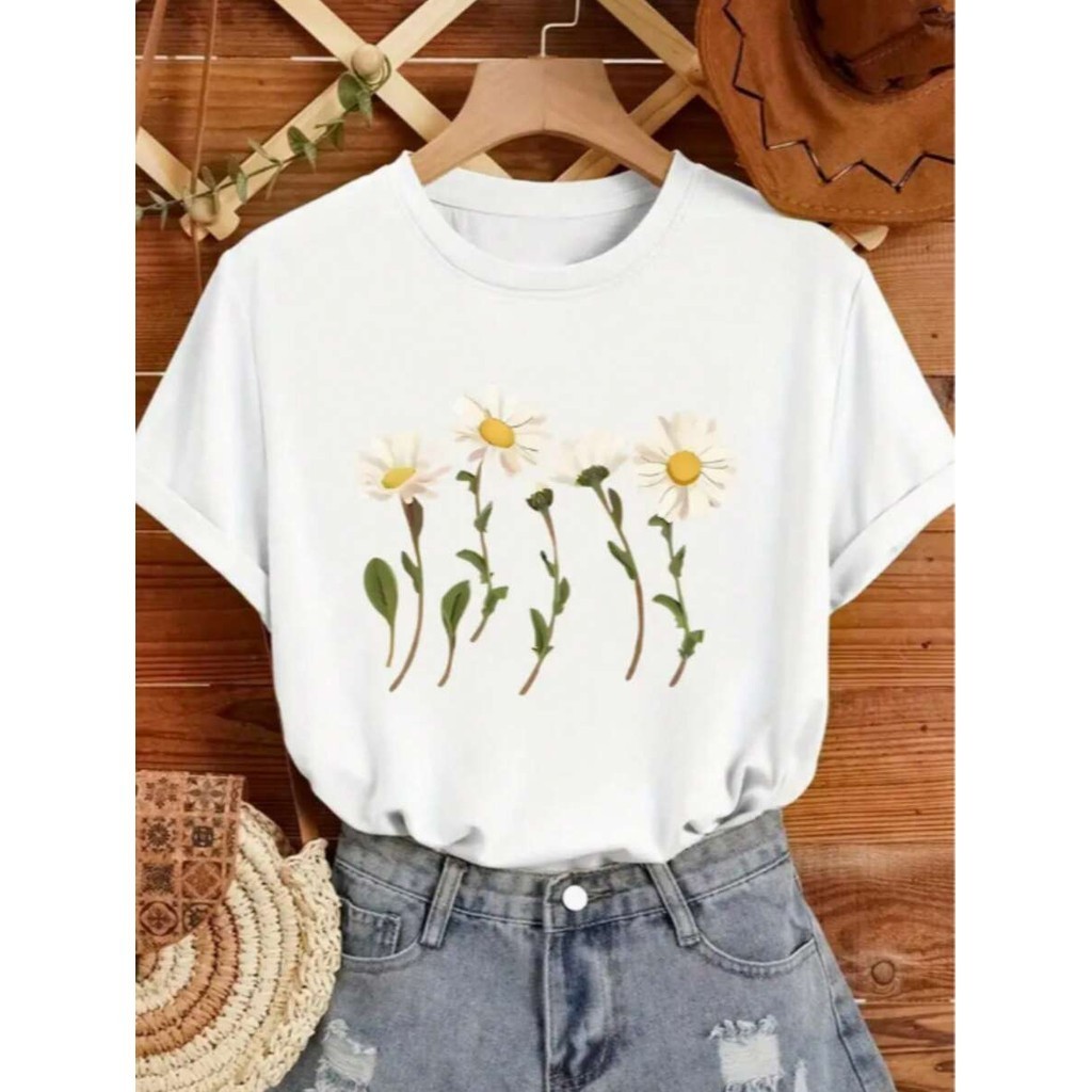 Camiseta Estampada Margaridas Premium Confortavel Estilo Floral Delicado e Minimalista