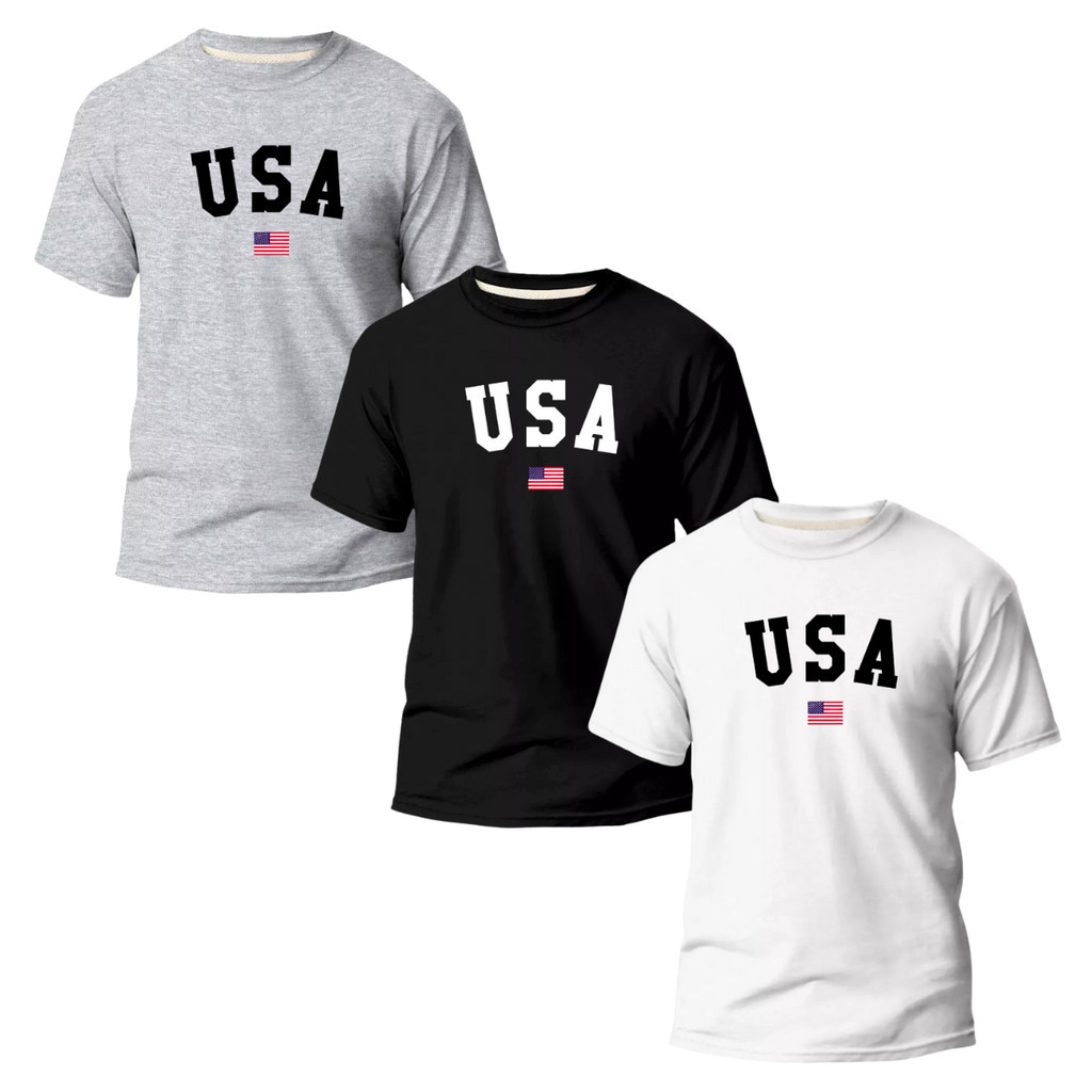 Kit 3 Camisas USA Masculina Camisetas Variáveis