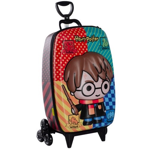 Mochila Infantil Tematica Harry Potter Com Rodinhas Multicolorida Design Casas 3D Resistente Viagem Oferta