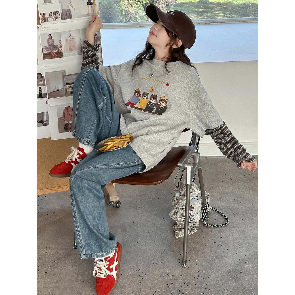Crianças grandes soltas primavera outono camiseta meninas Design listrado camisa de fundo meninas topos estudantes da es