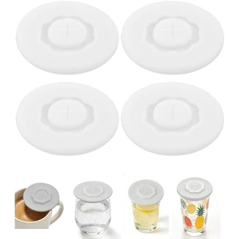 Zerodeko 4 Peças Tampa De Copo De Silicone Com Boca De Estrela , Furo De Palha , Canecas De Café , Copos De Vidro De Vin