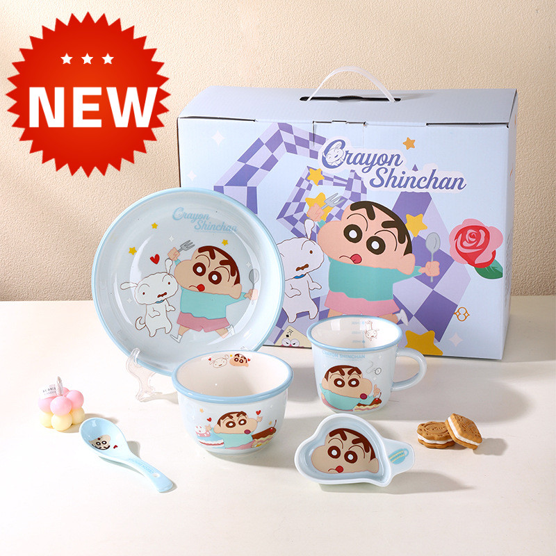 Graby2026 Crayon Shin-Chan Talheres de cerâmica Tigelas Pratos Copos Pires Colher Conjunto Lembranças de casamento Tigel