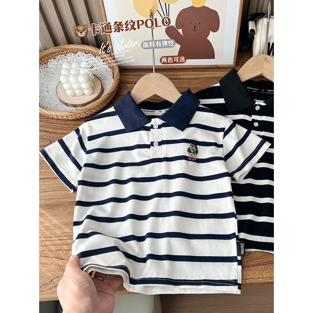 Crianças macio respirável camisa polo de manga curta 2026 verão novo estilo bebê menino listrado dos desenhos animados l