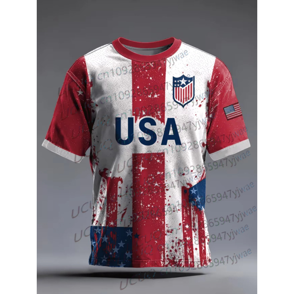 Camisa De Futebol De Verão Amarelo-Verde Eua Impressão Treinamento Casual Wear Ano-Redondo Fã Vestuário Masculino Femini