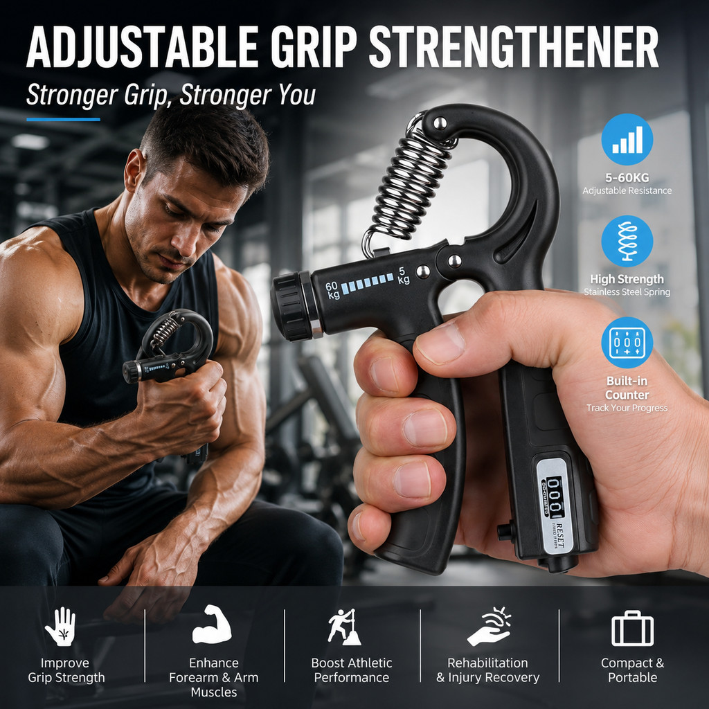 Hand Grip Flexor Ajustável De Punho Exercício 60kg com contador Para Mãos e Antebraço