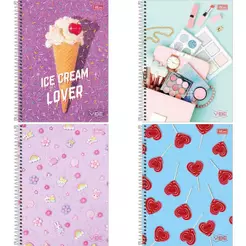 Caderno Espiral Tilibra Universitário Capa Dura 01 Matéria Vibe Feminino - Embalagem com 4 Unidades