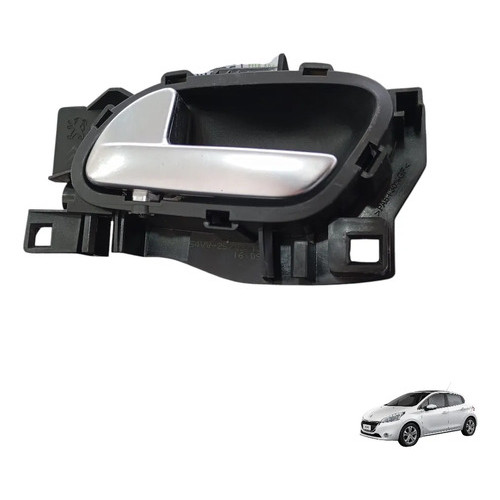 Maçaneta Interna Traseira Esquerda Peugeot 208 2013 A 2019 Prateado E Preto Traseira