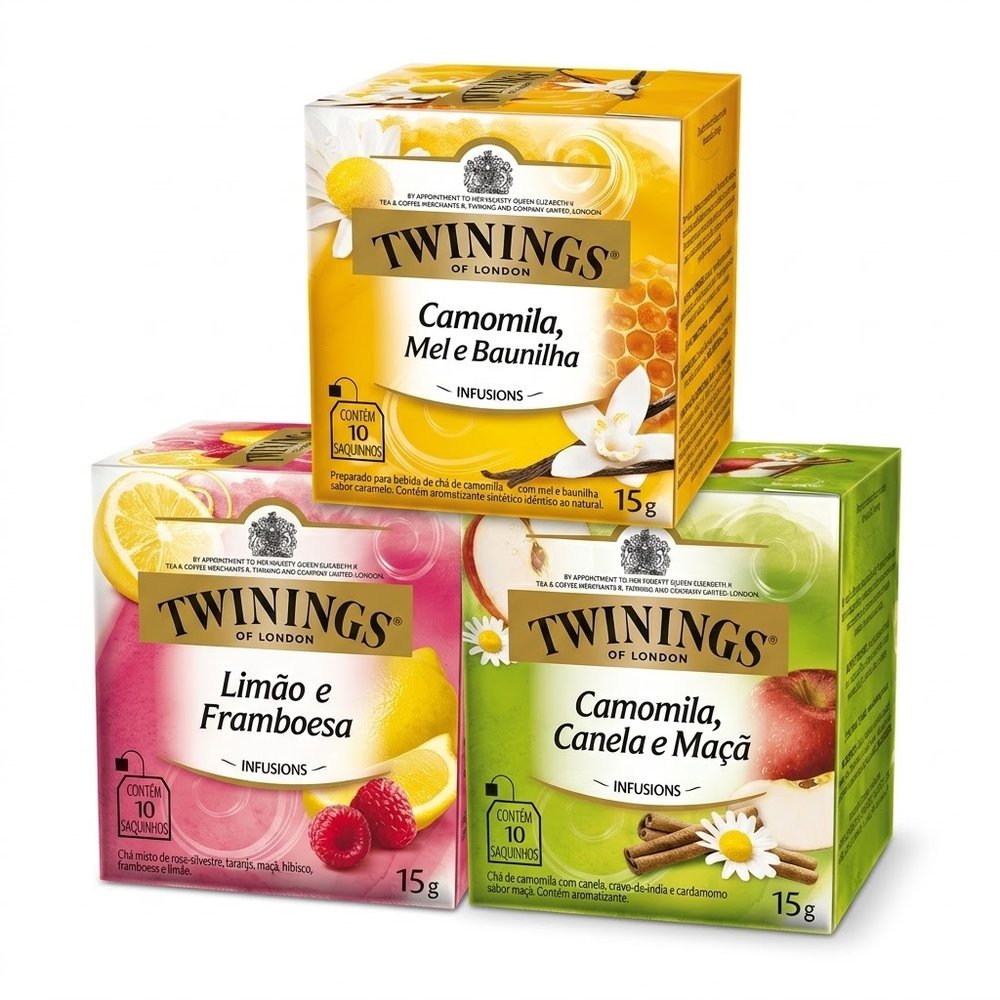 Kit c/ 3 Chás Camomila, Mel e Baunilha / Limão e Framboesa / Camomila, Canela e Maçã - Twinings