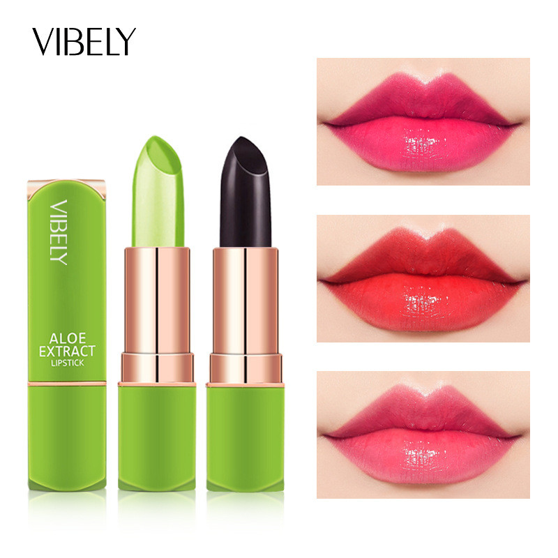 VIBELY Batom em Gel Hidratante de Aloe Vera com Sensação de Calor e Mudança de Cor, Brilho Labial Hidratante, Cuidado La