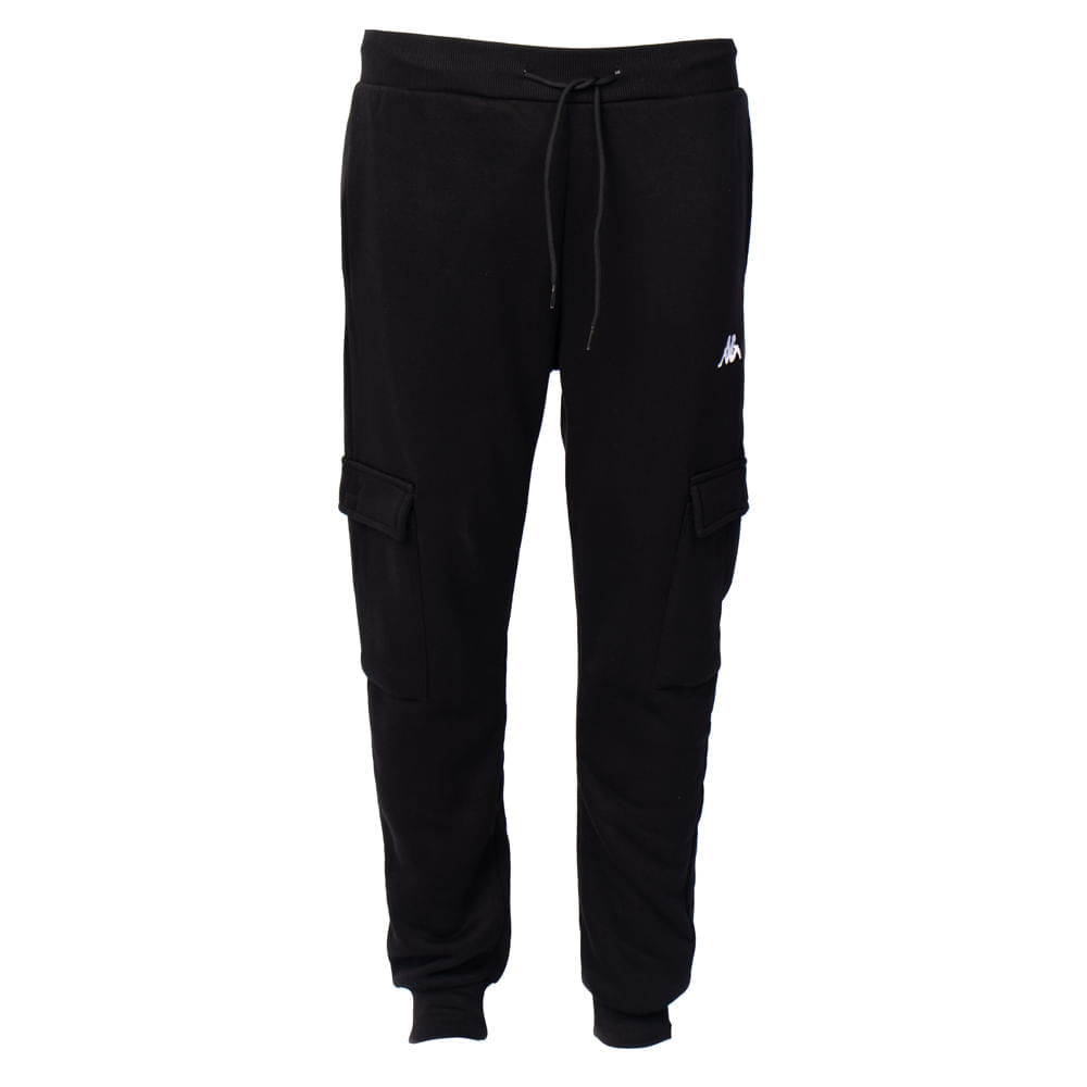 Calça Moletom Masculina Kappa Cargo Bolsos Laterais Preto