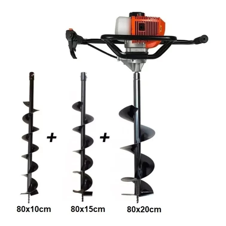 Perfurador De Solo A Gasolina 52cc Profissional Faz Cerca Trado Motorizado + 3 Brocas 80cm