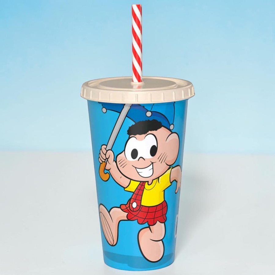 Copo de Plástico com Tampa e Canudo - Turma da Mônica - Cascão - 500ml - 1 unidade - Plasútil - Rizzo