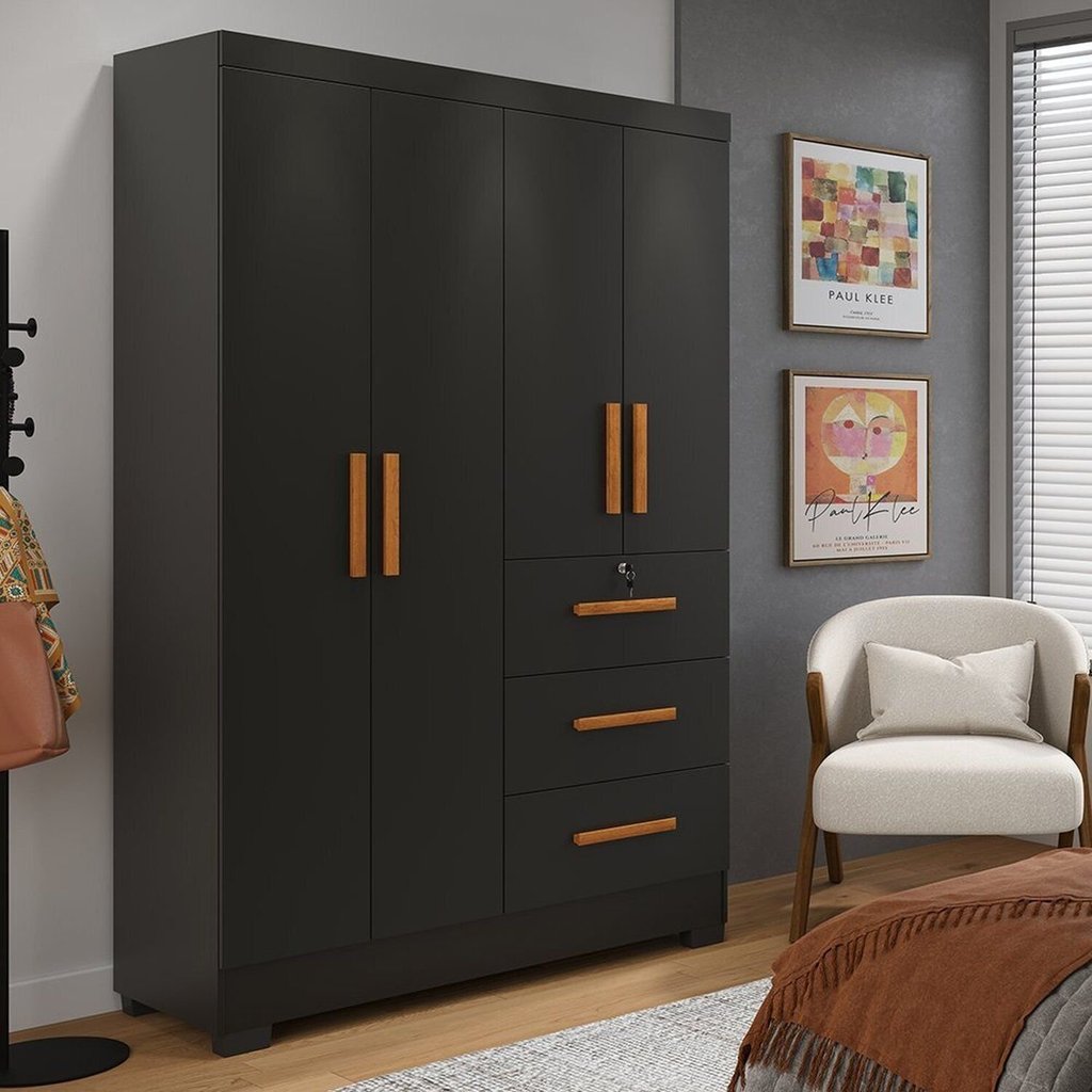 Guarda-Roupa 4 Portas 200,5x120,4cm Amanda Yescasa Preto Preto