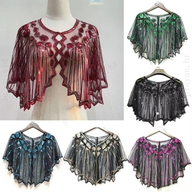 Xale Feminino De Lantejoulas , Capa De Noite Com Decoração Vintage Miçangas , Acessório De Vestido , De Festa Mel