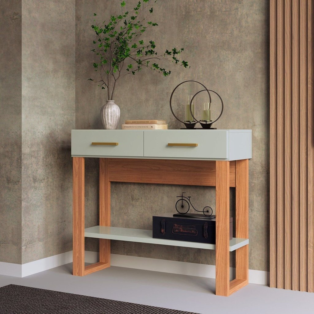 Aparador para Sala de Estar com 2 Gavetas Pradel Branco/Freijo/Off White