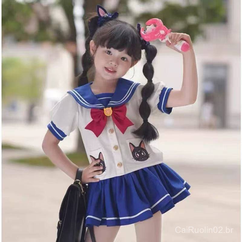 Roupa de Cosplay de Marinheiro para Crianças, Traje de Verão para Estudantes, Conjunto Fofo de Duas Peças kZIE 3ABI