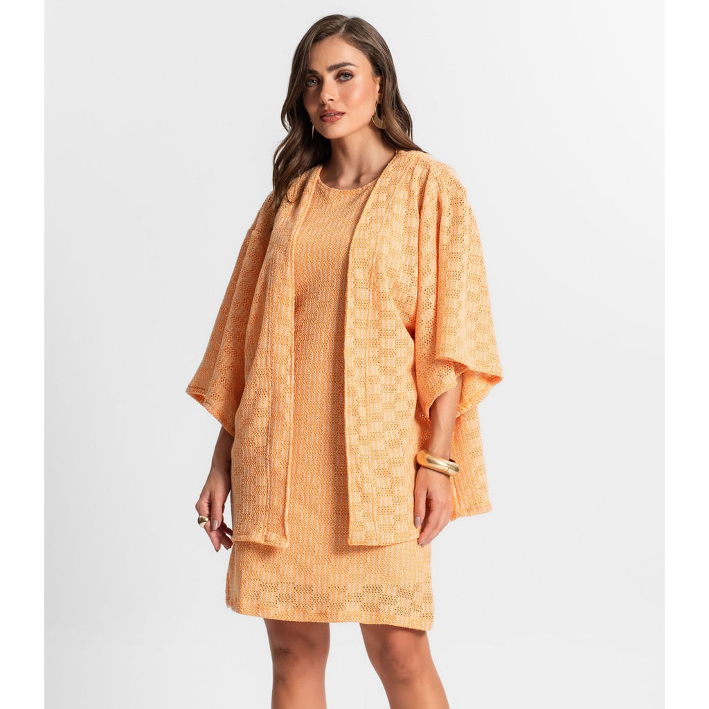 Kimono Feminino Em Tricot Endless Laranja