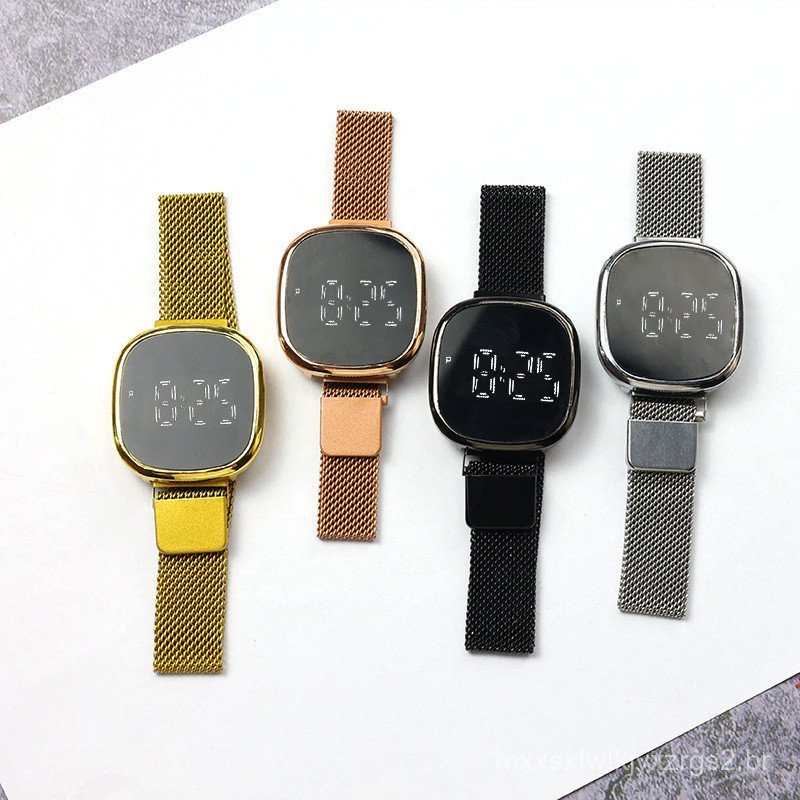 Relógio Touch Uni LED com Pulseira Magnética Estilo Milão, Display Digital, Presente para Estudantes, Dourado, Prateado,
