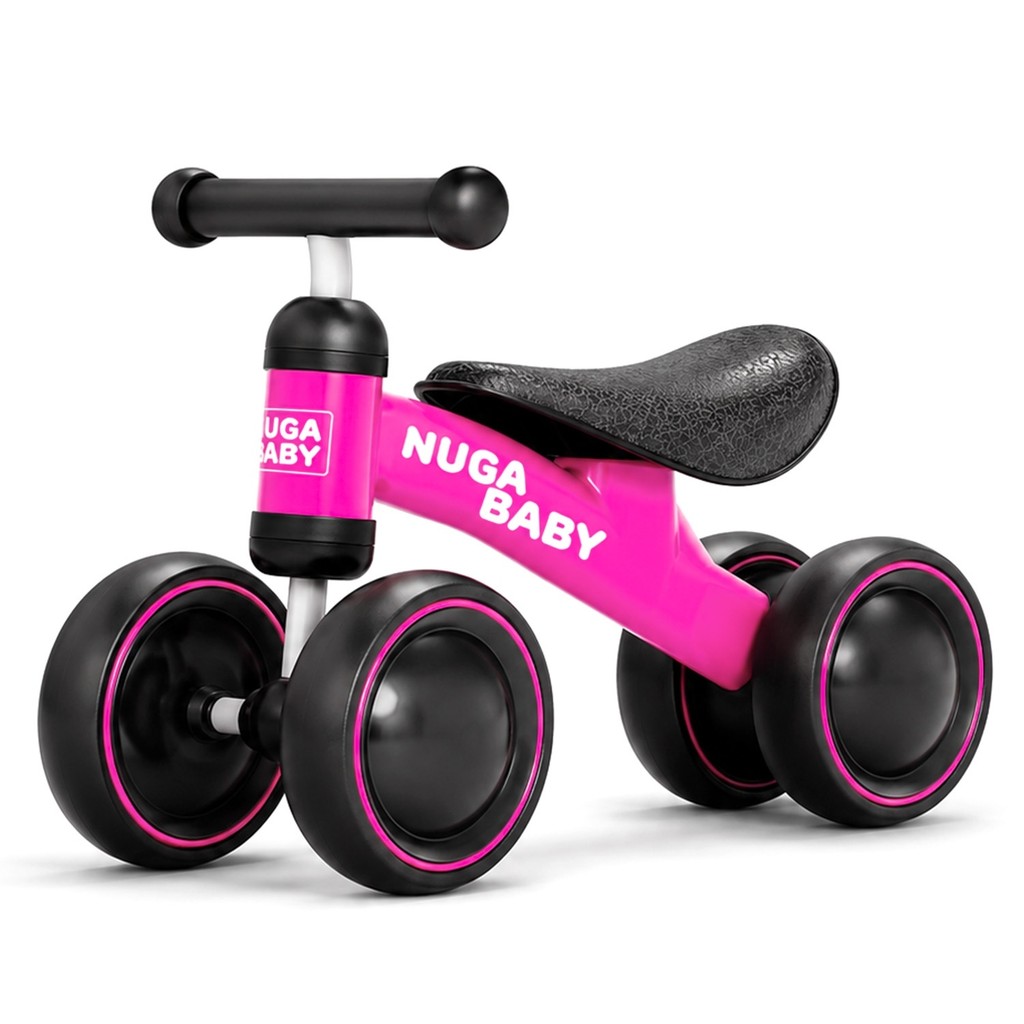 Bicicleta de Equilíbrio Rosa Infantil 4 Rodas Sem Pedais Resistente Desenvolve Coordenação Motora