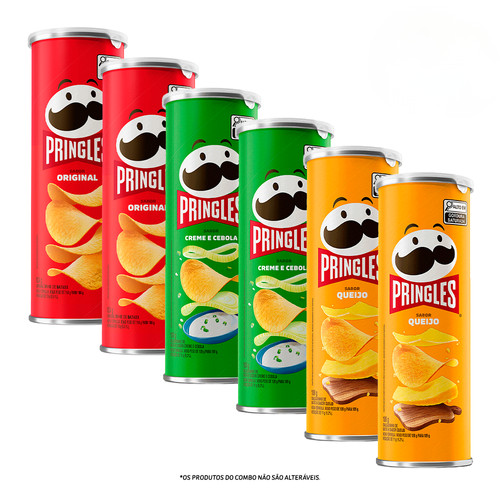 Combo Pringles Original  2 unid + Pringles Creme e Cebola 2 unid + Pringles Queijo 2 unid