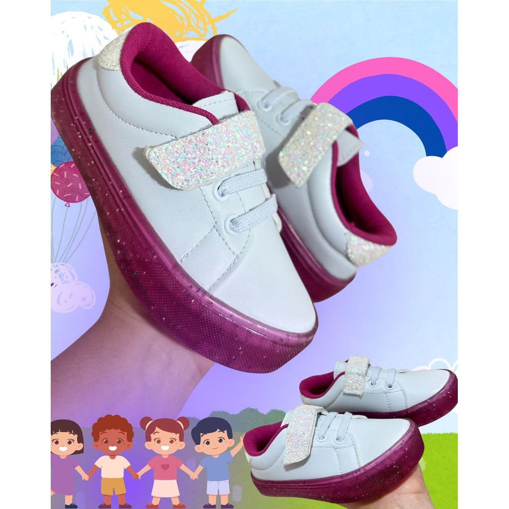 Tênis Velcro Infantil Menina Feminino Cadarço Glitter Leve e Confortável — imagem 2 de 2