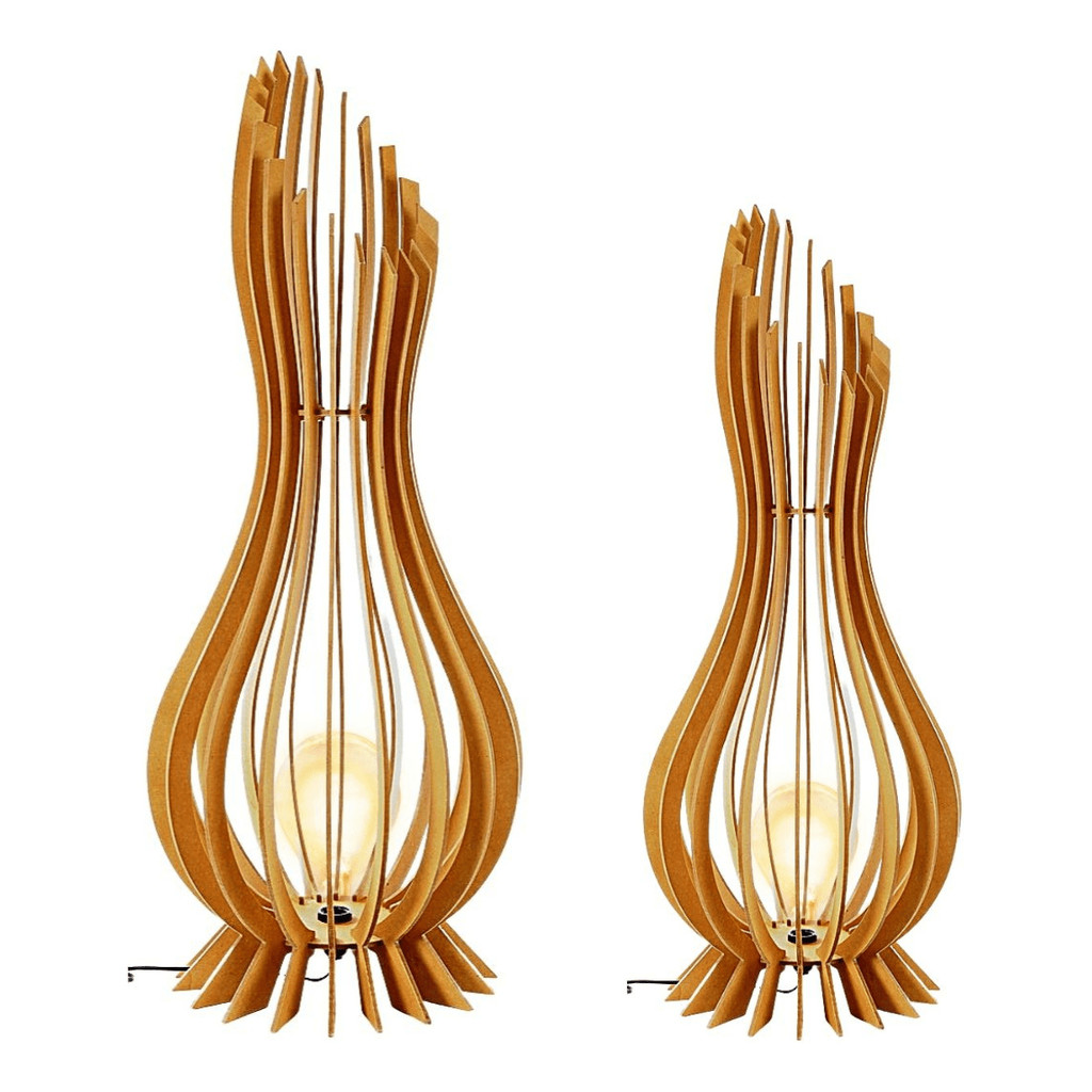 Luminária De Chão Ana Maria Mdf Kit Com 2 - 90cm E 60cm Cúpula Mdf Cru Estrutura Mdf Cru