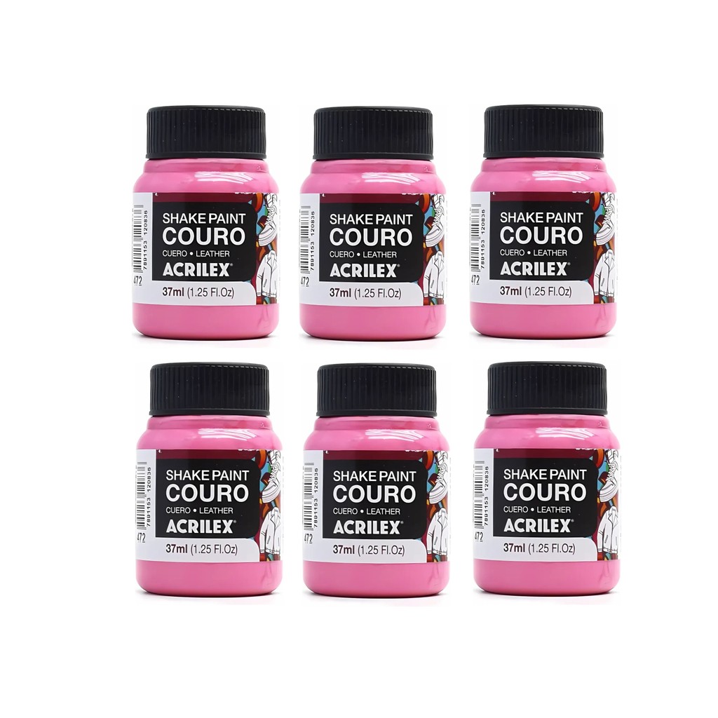 Kit Com 6 Tintas Couro Acrilex Shake Paint Couro Pote 37 Ml Rosa Chiclete 472 bolsas Jaquetas Botas