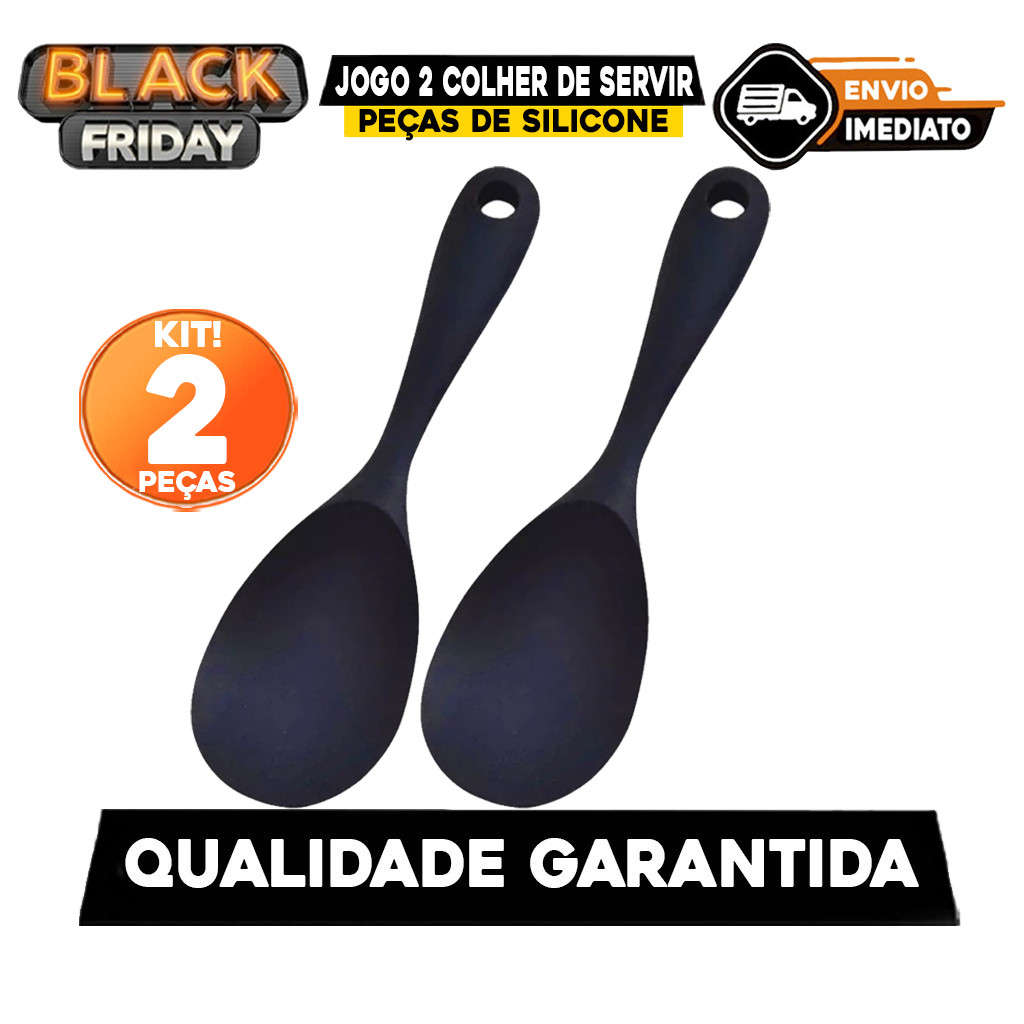 Jogo 2 Colher de Servir Silicone Arroz Utensílio Antiaderente Multiuso Preparar Não Risca Panela