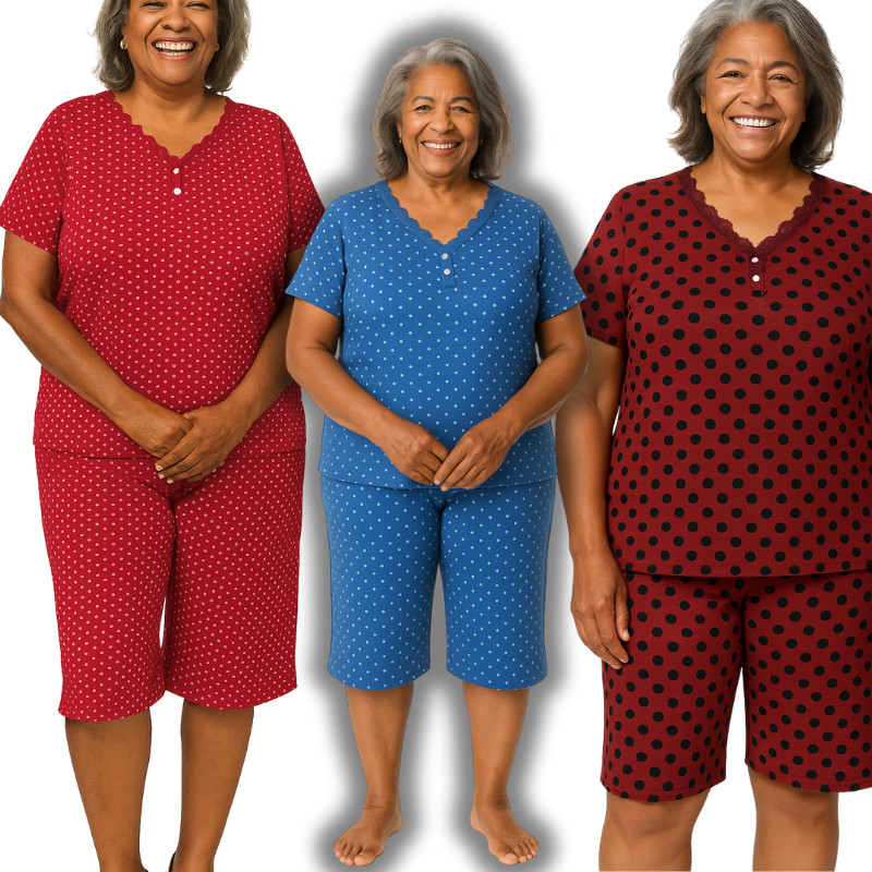 Pijama Manguinha e bermuda de Senhora Estampada composta malha sued