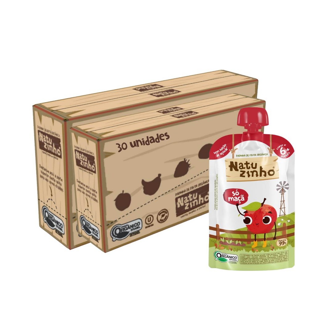 Kit Papinha Organica Natuzinho Maça Bebe 30 unidades