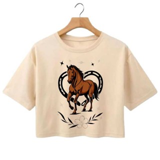Camisa Cropped T-Shirt Oversize Cavalo Coraçao 100% Algodão Lançamento em Oferta na Shopee