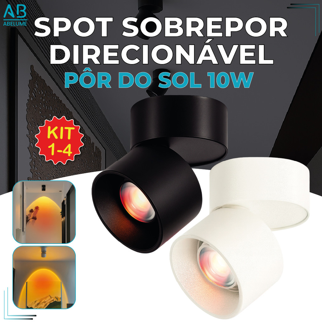 Spot Sobrepor Spot Preto ou Branco Pôr do Sol 10W Luminária de Teto Dobrável Ajustável Bivolt em Oferta na Shopee