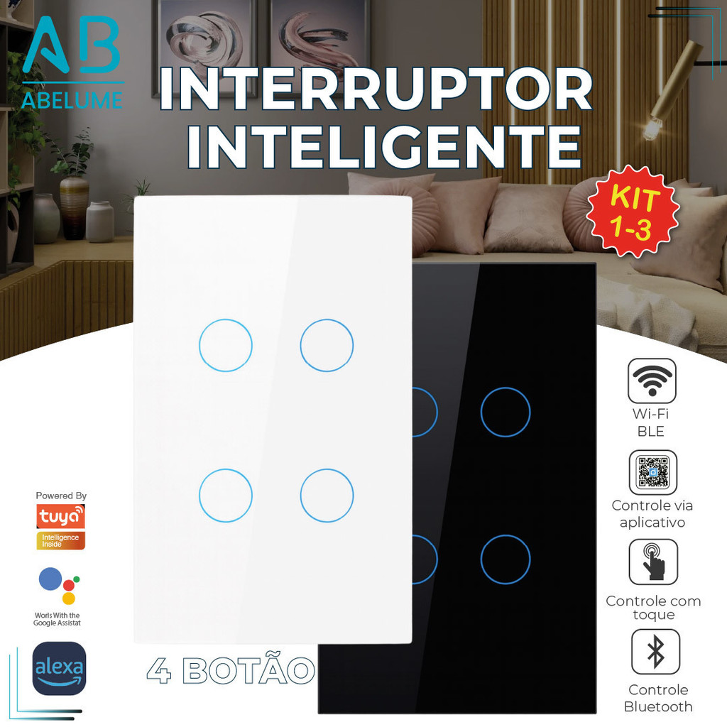 Interruptor Inteligente de Toque Wifi Com 4 Botões Controle por Aplicativo Alexa Tuya e Google em Oferta na Shopee