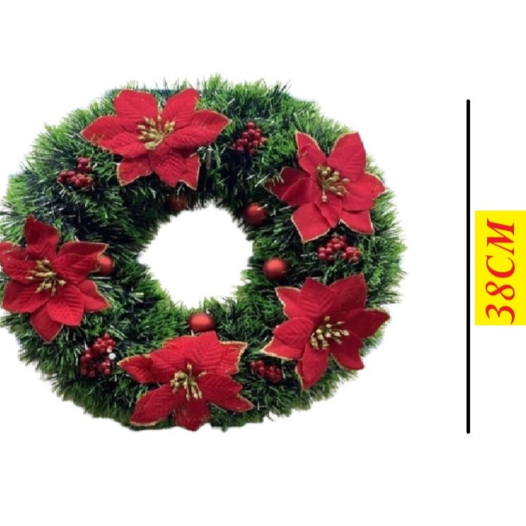 Guirlanda Natalina 38Cm De Natal Decorativa Para Porta Com Flores Vermelhas Douradas Decoração — imagem 2 de 2