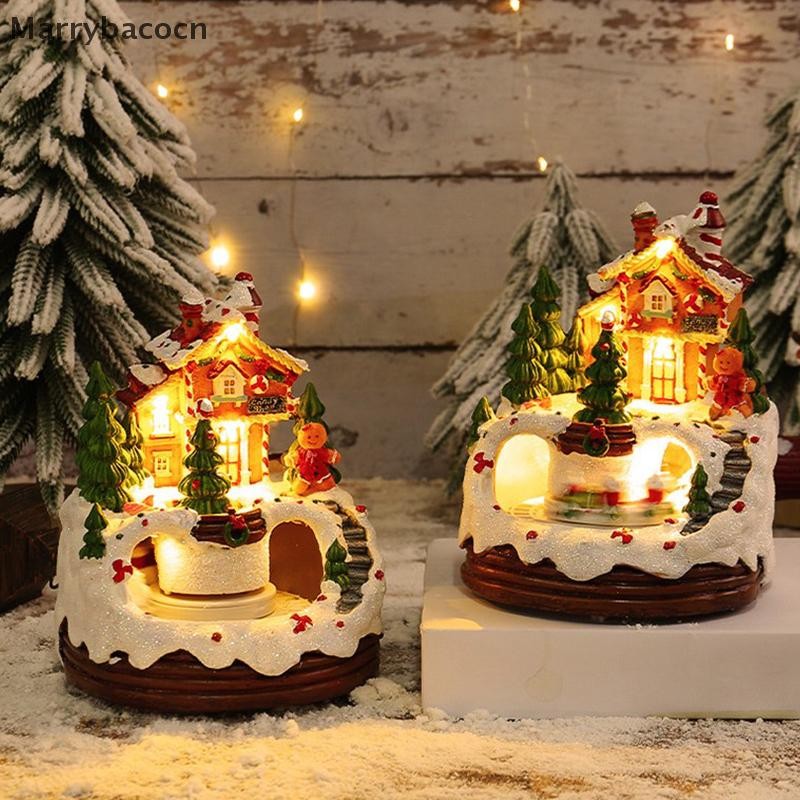[MAR] Casas De Vila De Natal , Iluminadas Com Trem E 8 Música , Casa De Resina Luz Quente COD