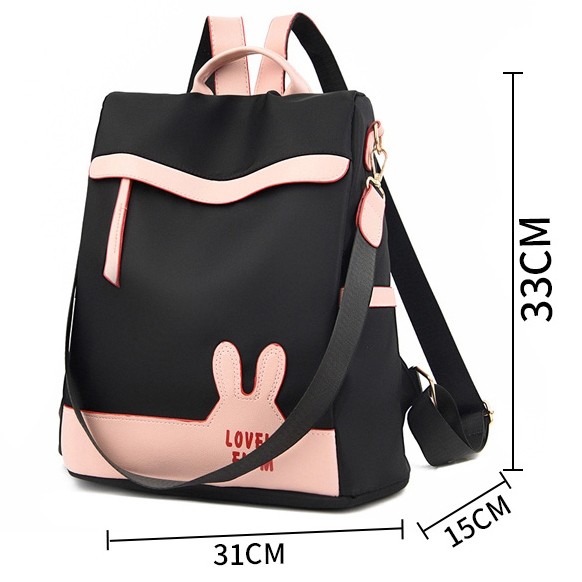 Bolsa Feminina Anti-Furto Oxford Impermeável Estampa Coelho Grande Capacidade Casual Transversal com Chaveiro