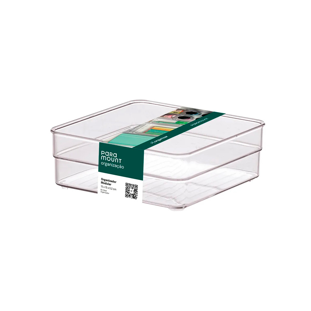 Organizador Modular Acrílico Transparente Diamond 15x15x5,2cm P/ Organização de Gavetas, Armários e Geladeiras