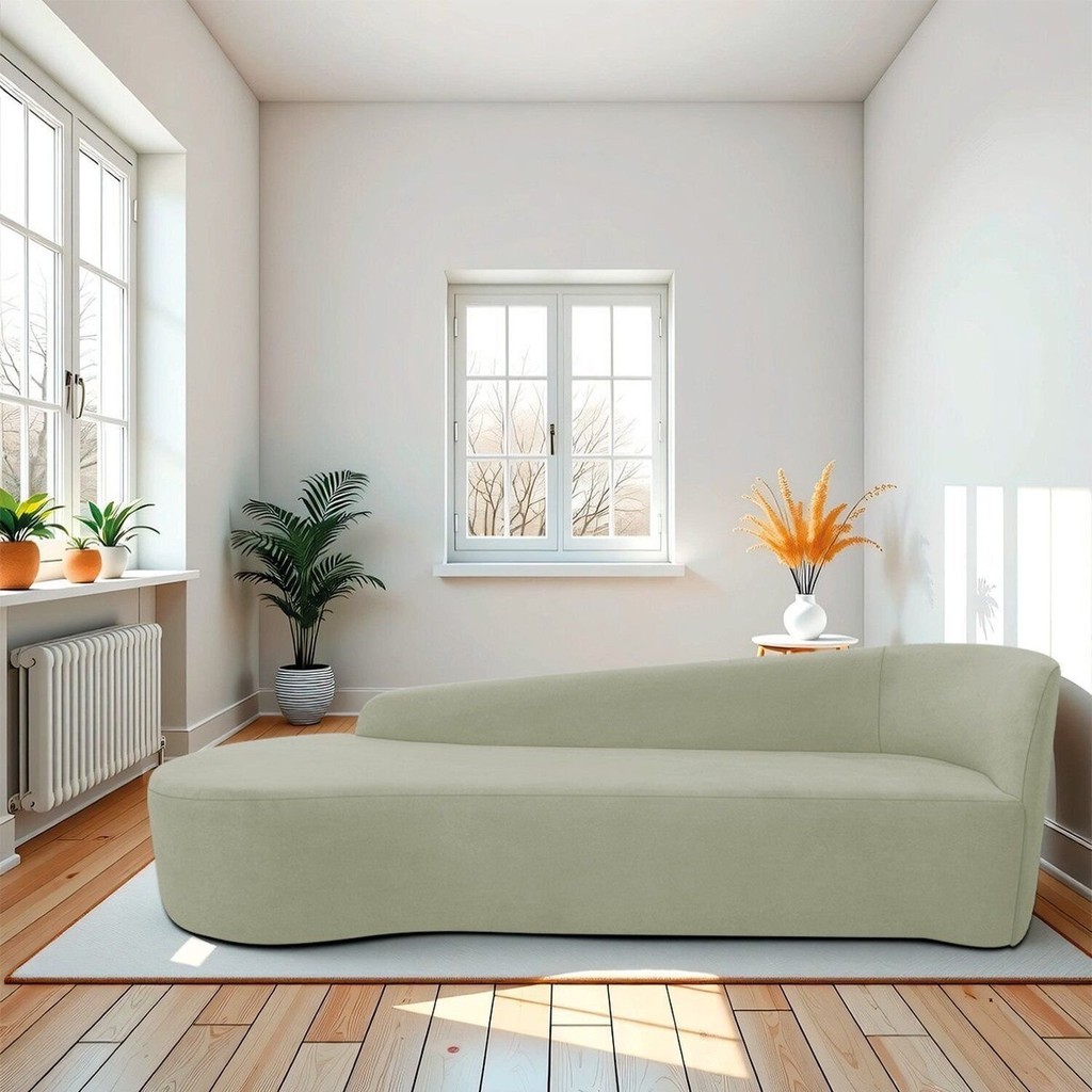 Recamier Curvo Orgânico 200cm 3 Lugares Lado Esquerdo para Sala de Estar Bouclé Paris Verde Oliva Verde Oliva
