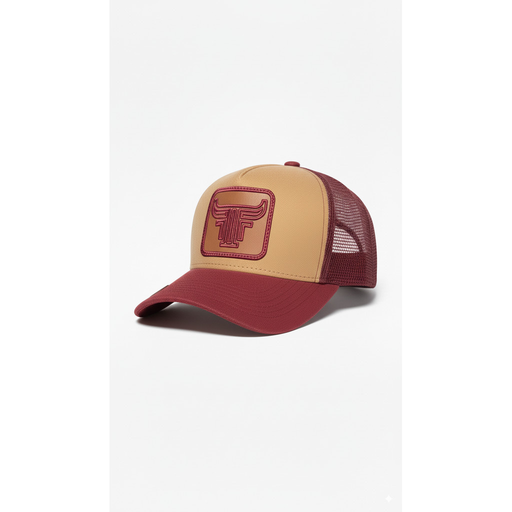 BONÉ FARM BULLS CARAMELO TELA ABA VERMELHA PATCH LOGO TRUCKR