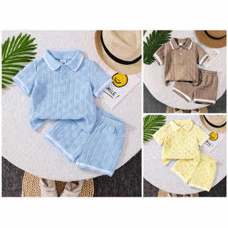 Moda Simples Bebê Menino Jacquard Manga Curta Lapela Top + Shorts Conjunto Verão Festa Diária em Oferta na Shopee