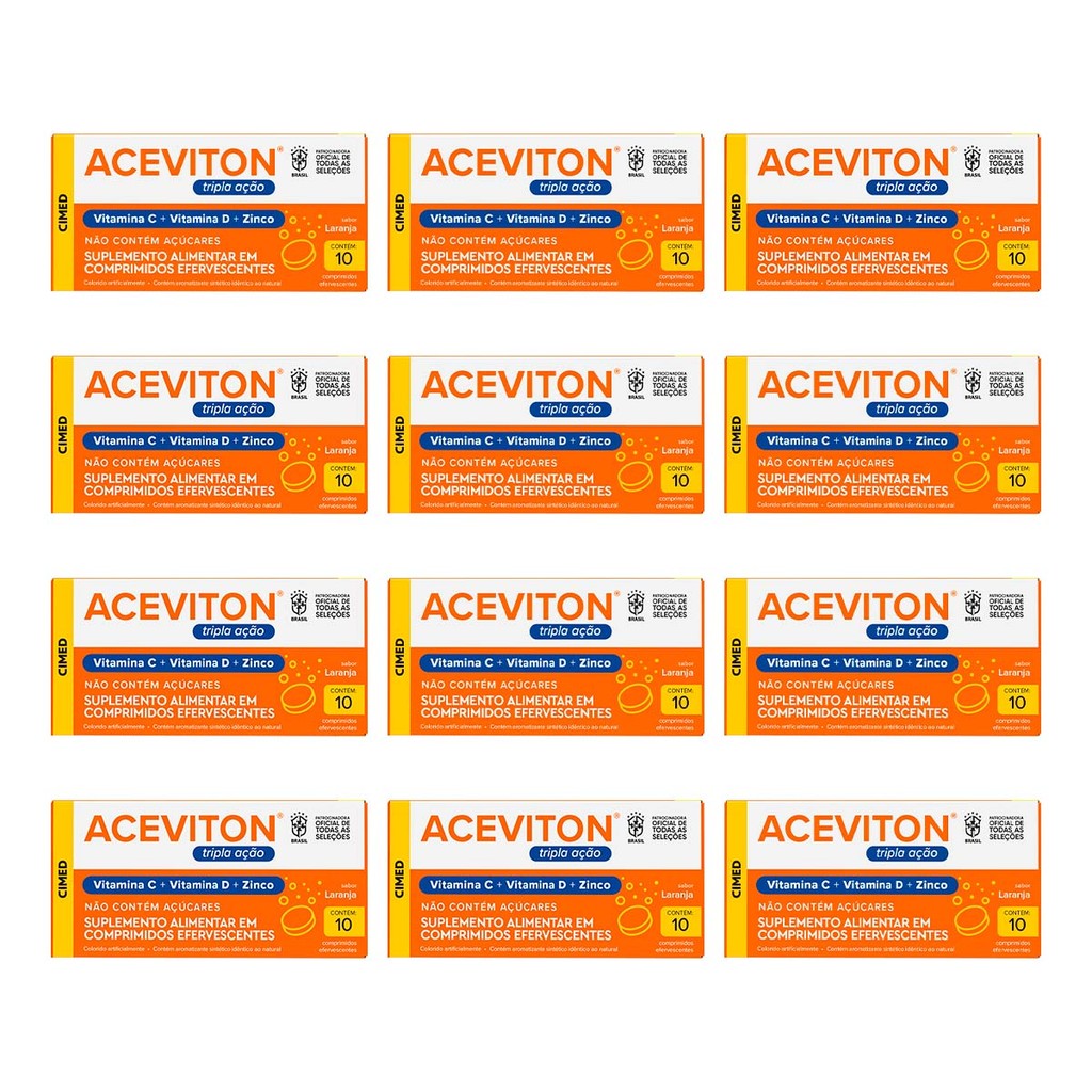 Kit 12 unidades Aceviton Tripla Açao 10 Cpr Efervecente em Oferta na Shopee